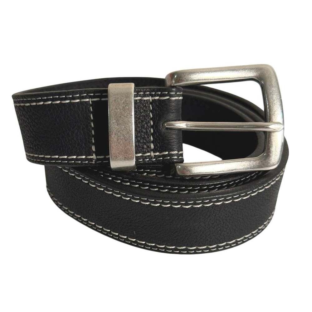 Allen Edmunds Silver spring belt black leather silver buckle size 38